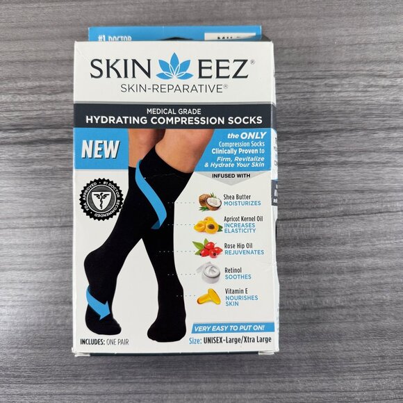 Skineez Medical Grade Hydrating Compression Socks Black Mild 10-15 mmHg  L/XL - Picture 1 of 4